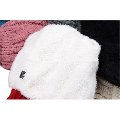 Skullies & Beanies Women's Faux Fur Pom Pom Fleece Lined Knitted Slouchy Beanie Hat Cap - Navy Blue - CW1299E62AZ $28.03