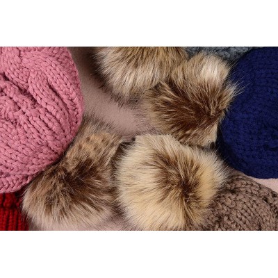 Skullies & Beanies Women's Faux Fur Pom Pom Fleece Lined Knitted Slouchy Beanie Hat Cap - Navy Blue - CW1299E62AZ $28.03