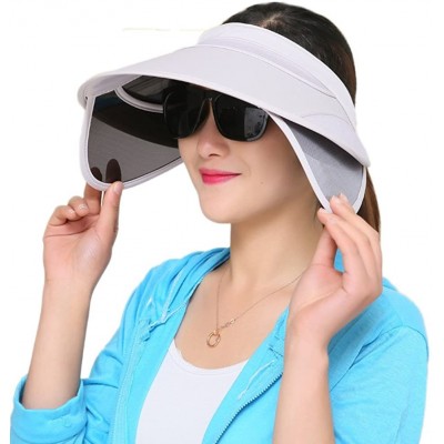 Visors Women's Beach Sun Visor Solid Wide Brim Summer Sun Hat with Retractable Visor - Gray - CY18CC2SDO8 $11.15