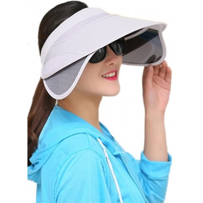 Visors Women's Beach Sun Visor Solid Wide Brim Summer Sun Hat with Retractable Visor - Gray - CY18CC2SDO8 $11.15
