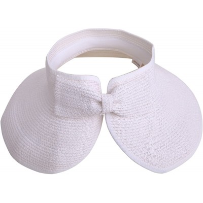 Sun Hats Sun Visors for Women Roll Up Hat Beach Shade Sun Hats Packable Straw Cap - White - CA11KYTOTJR $11.91