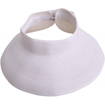 Sun Hats Sun Visors for Women Roll Up Hat Beach Shade Sun Hats Packable Straw Cap - White - CA11KYTOTJR $11.91