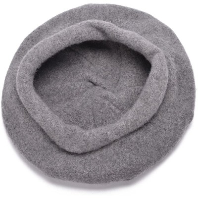 Berets Girls French Wool Artist Beret Cap Winter Painter Hat Plain Color A464 - Light Gray - C61880232OL $10.39