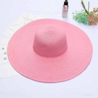 Sun Hats Floppy Wide Brim Straw Hat Women Summer Beach Cap Sun Hat - Pink - CU18DQT50XC $17.28