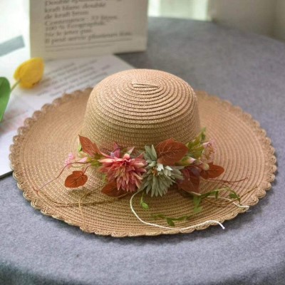 Sun Hats Women Sun Hat-Fineser Womens Floral Applique Straw Beach Hat Handmade Holiday Travel Cap Wide Brim Sun Straw Hat - C...