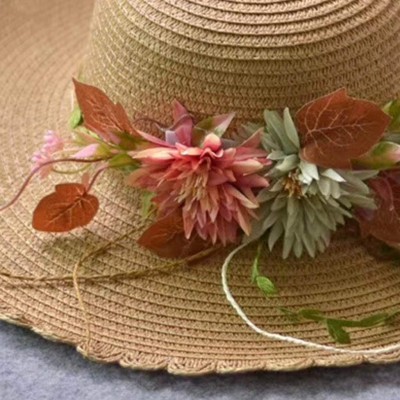 Sun Hats Women Sun Hat-Fineser Womens Floral Applique Straw Beach Hat Handmade Holiday Travel Cap Wide Brim Sun Straw Hat - C...