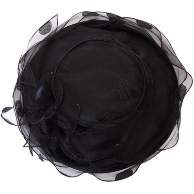 Sun Hats Women Race Hats Organza Hat with Ruffles Feathers - Black Polka Dot - CQ12EWLUUIB $26.81