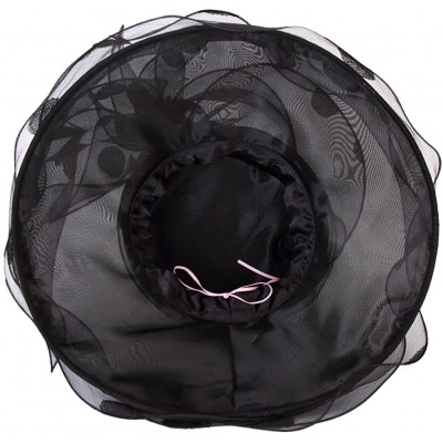 Sun Hats Women Race Hats Organza Hat with Ruffles Feathers - Black Polka Dot - CQ12EWLUUIB $26.81