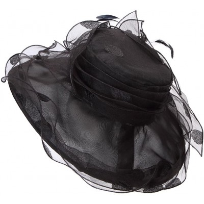 Sun Hats Women Race Hats Organza Hat with Ruffles Feathers - Black Polka Dot - CQ12EWLUUIB $26.81