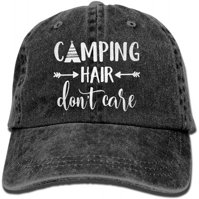 Baseball Caps Unisex Camping Hair Don't Care Vintage Adjustable Baseball Cap Denim Dad Hat - Black - C118GECUYQG $9.75