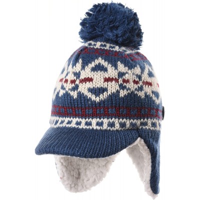 Skullies & Beanies Knit Fleece Fairs Isle Nordic Ear Flap Pom Beanie Hat DW7564 - Navy - CO12O2YR96N $27.70