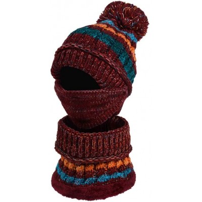 Skullies & Beanies Winter Knit Beanie Hat Skull Cap Neck Warmer Scarf Set for Women and Girls - Wine Red - C518ZGARDTI $28.95