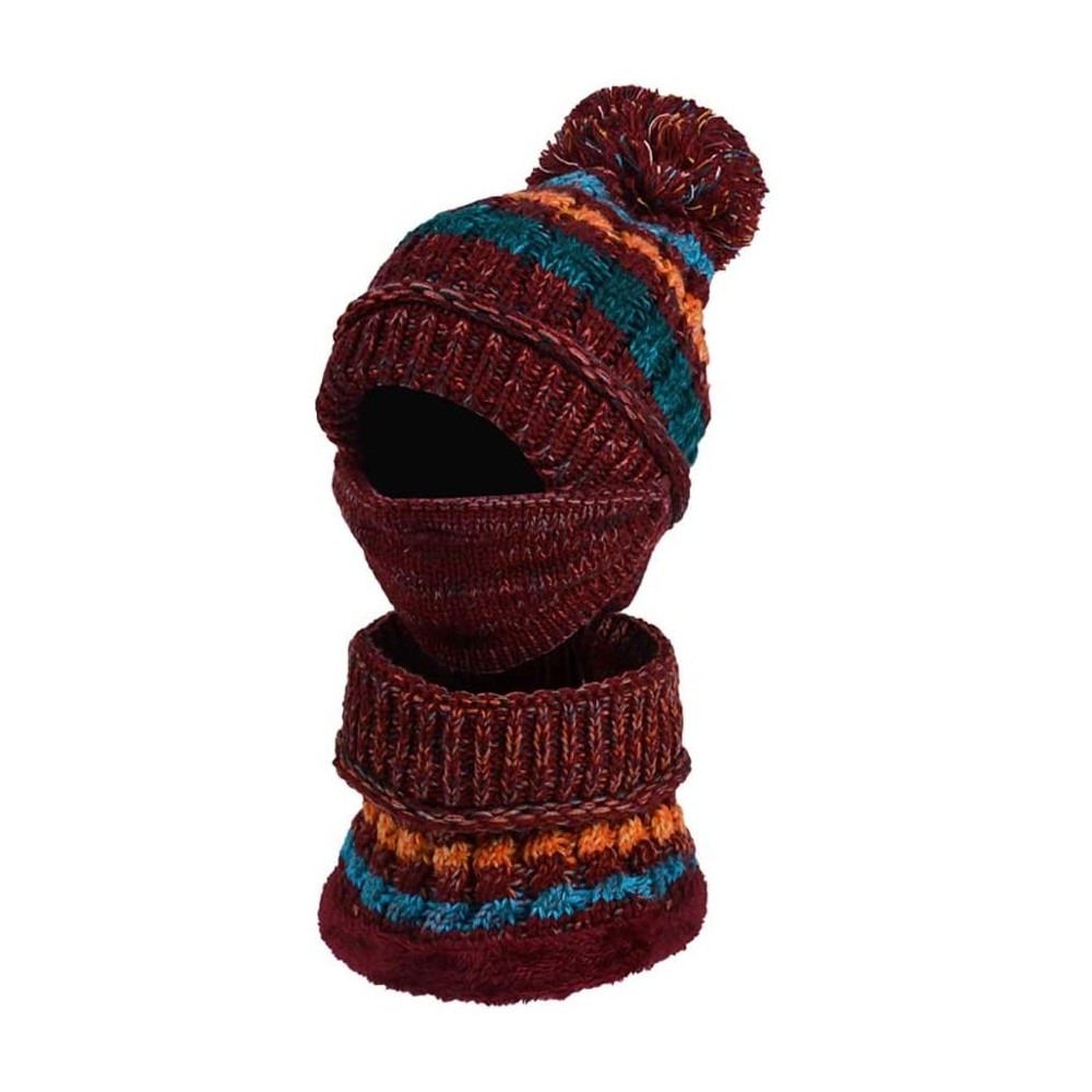 Skullies & Beanies Winter Knit Beanie Hat Skull Cap Neck Warmer Scarf Set for Women and Girls - Wine Red - C518ZGARDTI $17.30
