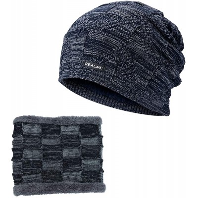 Skullies & Beanies Winter Beanie Hat Warm Knit Hat Winter Hat for Men Women - Navy+scarf - CY18YZX2R2Z $27.49
