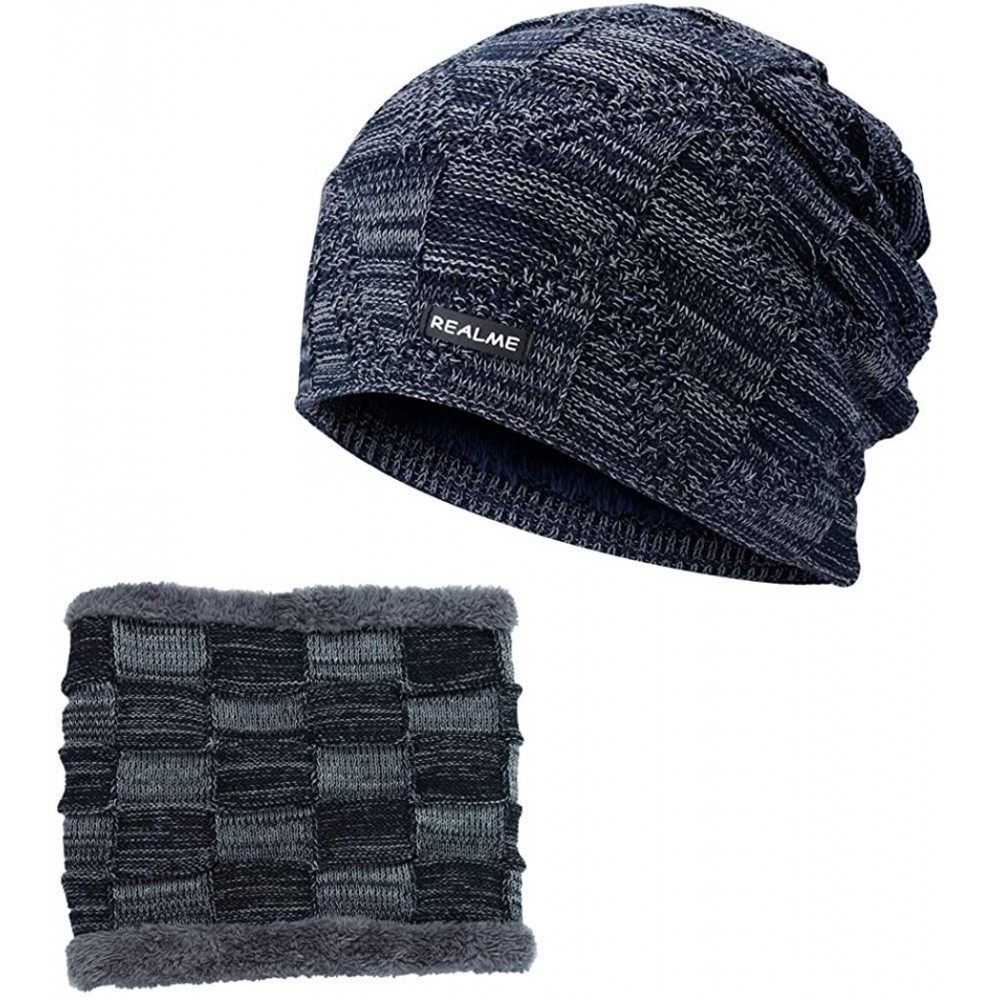 Skullies & Beanies Winter Beanie Hat Warm Knit Hat Winter Hat for Men Women - Navy+scarf - CY18YZX2R2Z $15.66