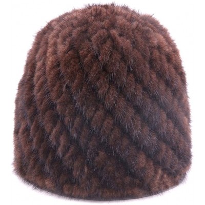Skullies & Beanies Womens Genuine Mink Fur Knitted Hat Winter Beanie Warm Cap - Brown - CW12N6MKKGP $30.82