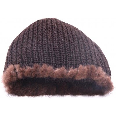 Skullies & Beanies Womens Genuine Mink Fur Knitted Hat Winter Beanie Warm Cap - Brown - CW12N6MKKGP $30.82