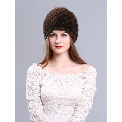 Skullies & Beanies Womens Genuine Mink Fur Knitted Hat Winter Beanie Warm Cap - Brown - CW12N6MKKGP $30.82