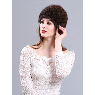 Skullies & Beanies Womens Genuine Mink Fur Knitted Hat Winter Beanie Warm Cap - Brown - CW12N6MKKGP $30.82