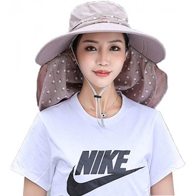 Sun Hats Women's UPF+50 Sun Visor Detachable Flap Hat Foldable Wide Brimmed UV Protection Hat - Purple Red - CL18RU5EL6N $12.71