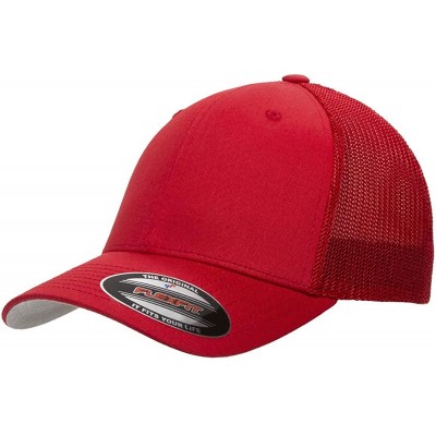 Baseball Caps Flexfit Trucker Hat for Men and Women - Breathable Mesh- Stretch Flex Fit Ballcap w/Hat Liner - Red - C718EW2KL...