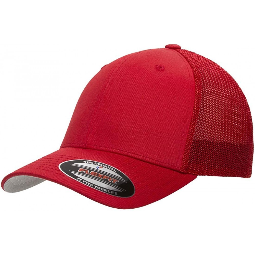 Baseball Caps Flexfit Trucker Hat for Men and Women - Breathable Mesh- Stretch Flex Fit Ballcap w/Hat Liner - Red - C718EW2KL...