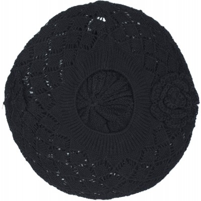 Berets Womens Crochet Flower Beanie Hats Lightweight Cutout Knit Beret Fashion Cap - Black Diamond - CS12LCQ87RP $10.75