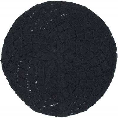 Berets Womens Crochet Flower Beanie Hats Lightweight Cutout Knit Beret Fashion Cap - Black Diamond - CS12LCQ87RP $10.75