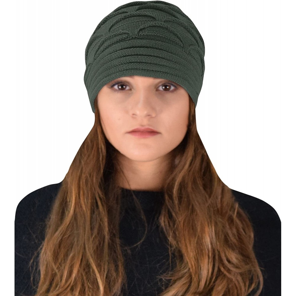 Skullies & Beanies Winter Warm Soft Knitted Baggy Beanie Slouchy Hat Skull Cap - Olive - C312NDZ9T5F $9.84