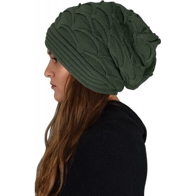 Skullies & Beanies Winter Warm Soft Knitted Baggy Beanie Slouchy Hat Skull Cap - Olive - C312NDZ9T5F $9.84
