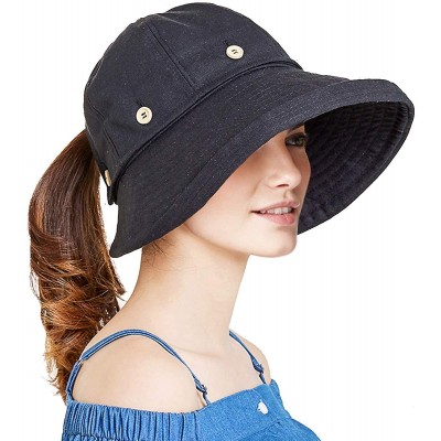 Bucket Hats Adjustable Outdoor Protection Foldable Ponytail - Black - CA18S4I73AK $10.18