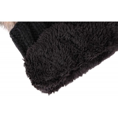 Skullies & Beanies Women's Faux Fur Pompom Mickey Ears Cable Knit Winter Beanie Hat - Black Hat Coffee Ball Black Lining - CZ...