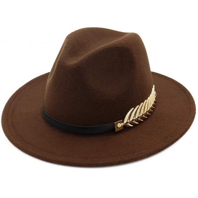 Fedoras Women's Wide Brim Fedora Panama Hat with Metal Belt Buckle - Coffee-1 - CW18N77ETCO $16.59