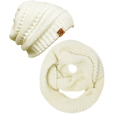 Skullies & Beanies Winter Warm Knitted Infinity Scarf and Beanie Hat - Cream - CQ12OCWV0IC $12.60