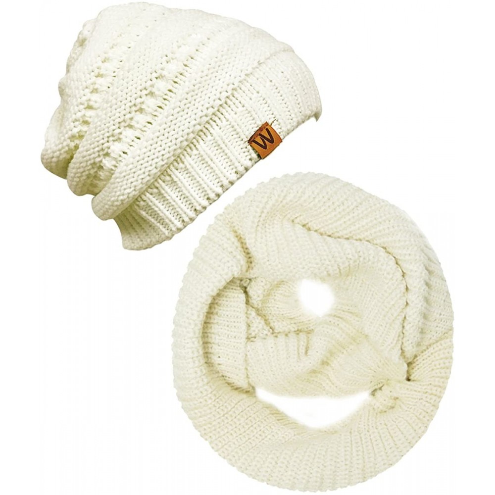 Skullies & Beanies Winter Warm Knitted Infinity Scarf and Beanie Hat - Cream - CQ12OCWV0IC $12.60