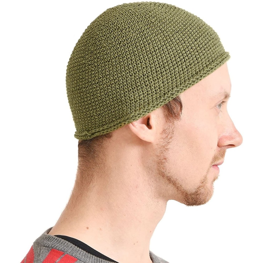 Skullies & Beanies Kufi Hat Mens Beanie - Cap for Men Cotton Hand Made 2 Sizes by Casualbox - Khaki - C5116HUIV6J $16.24