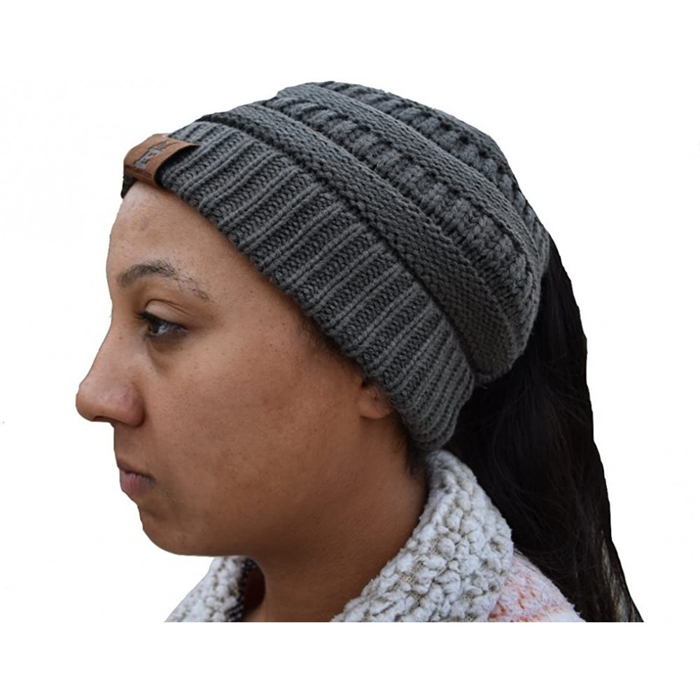 Skullies & Beanies Winter Women's Ponytail Beanie Solid Ribbed Hat Cap - Gray - CV189U5QSXQ $13.37