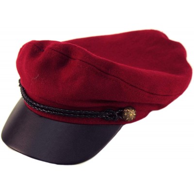 Newsboy Caps Men's Wool Faux Leather Greek Fisherman Sailor Fiddler Driver Hat Flat Cap - Burgundy/Black - CN18LKERQTQ $14.83