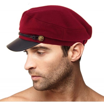 Newsboy Caps Men's Wool Faux Leather Greek Fisherman Sailor Fiddler Driver Hat Flat Cap - Burgundy/Black - CN18LKERQTQ $14.83