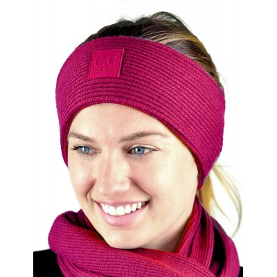 Cold Weather Headbands Unisex Winter Thick Ribbed Knit Stretchy Plain Ear Warmer Headband - Hot Pink - CE18Y55DRDQ $22.21