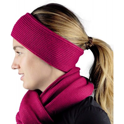 Cold Weather Headbands Unisex Winter Thick Ribbed Knit Stretchy Plain Ear Warmer Headband - Hot Pink - CE18Y55DRDQ $14.42