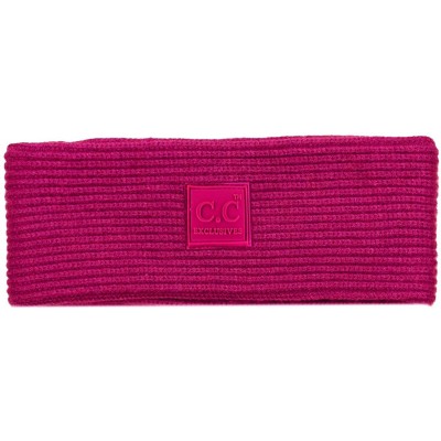 Cold Weather Headbands Unisex Winter Thick Ribbed Knit Stretchy Plain Ear Warmer Headband - Hot Pink - CE18Y55DRDQ $14.42