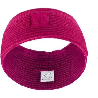 Cold Weather Headbands Unisex Winter Thick Ribbed Knit Stretchy Plain Ear Warmer Headband - Hot Pink - CE18Y55DRDQ $14.42