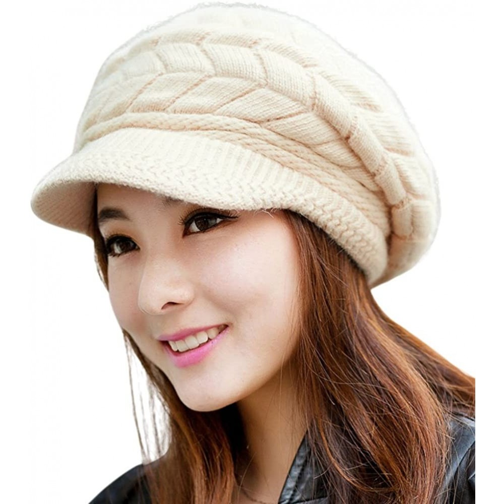 Skullies & Beanies Women Winter Warm Knit Hat Wool Snow Ski Caps with Visor - Beige - C011OUQ17Q3 $8.37