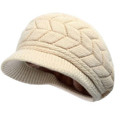 Skullies & Beanies Women Winter Warm Knit Hat Wool Snow Ski Caps with Visor - Beige - C011OUQ17Q3 $8.37