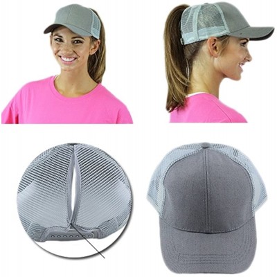 Baseball Caps JP Adjustable High Ponytail Bun Mesh Vented Trucker Baseball Hat Cap - Gray Grey - C3180AD6Y5L $13.75