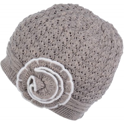 Skullies & Beanies Womens Winter Knit Plush Fleece Lined Beanie Ski Hat Sk Skullie Various Styles - Double Flower Dk.beige - ...