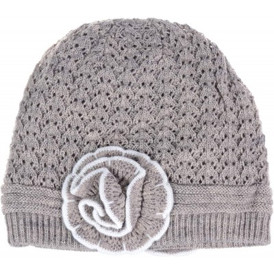 Skullies & Beanies Womens Winter Knit Plush Fleece Lined Beanie Ski Hat Sk Skullie Various Styles - Double Flower Dk.beige - ...