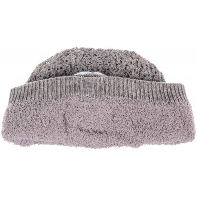 Skullies & Beanies Womens Winter Knit Plush Fleece Lined Beanie Ski Hat Sk Skullie Various Styles - Double Flower Dk.beige - ...