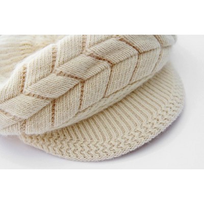 Skullies & Beanies Women Winter Warm Knit Hat Wool Snow Ski Caps with Visor - Beige - C011OUQ17Q3 $8.37